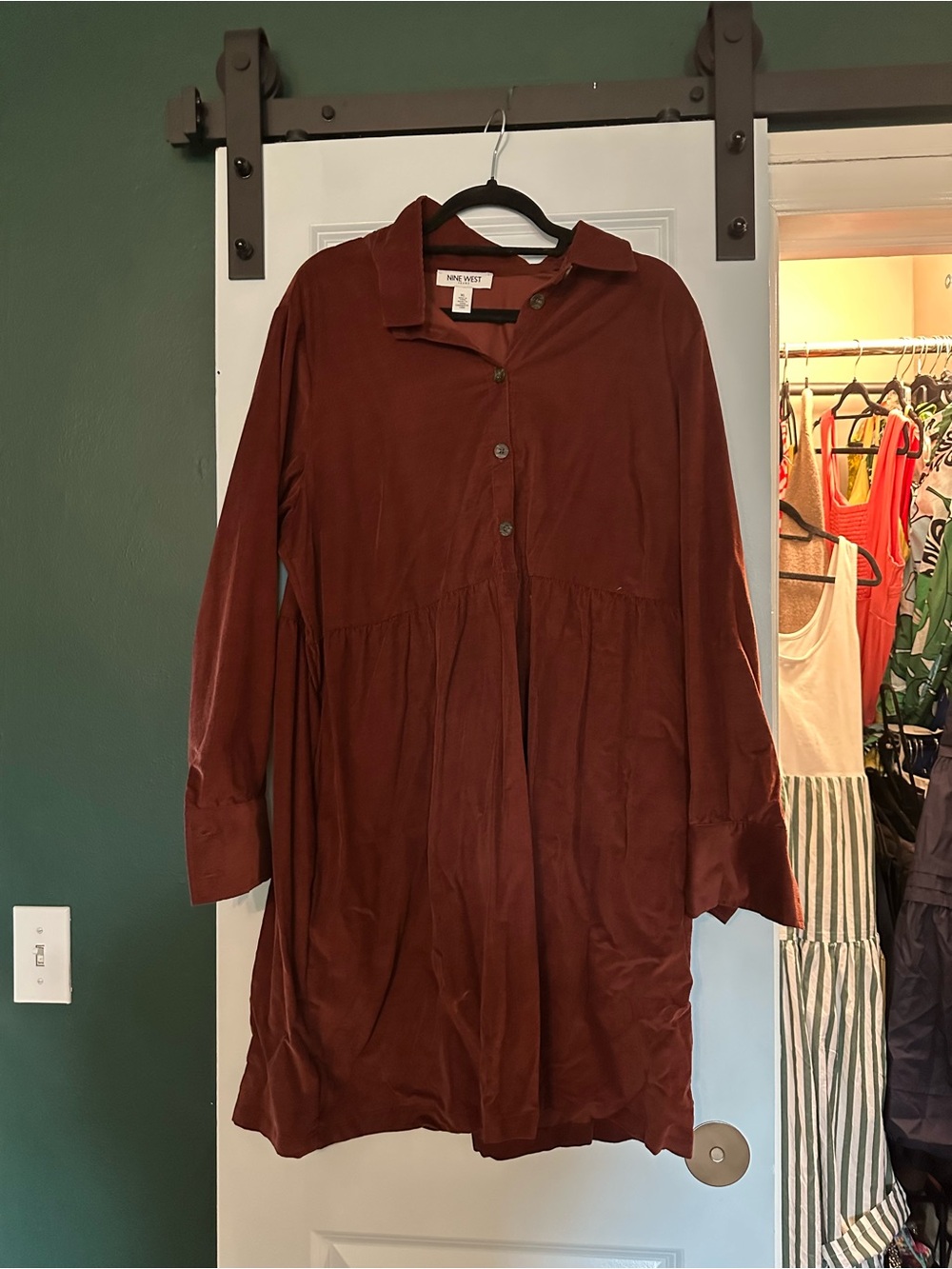 Nine West Rust Brown Long Sleeve Dress